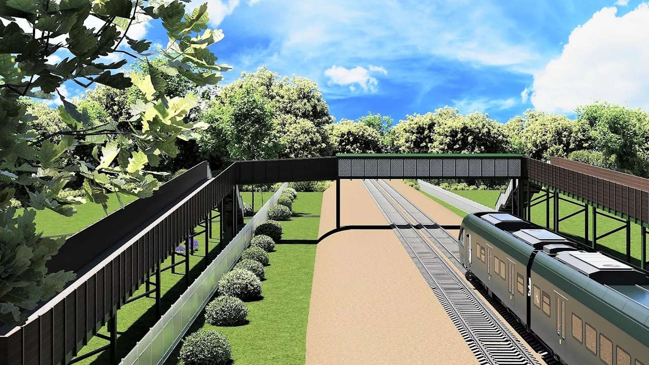 An artist's impression showing the ramp on Llanharan footbridge