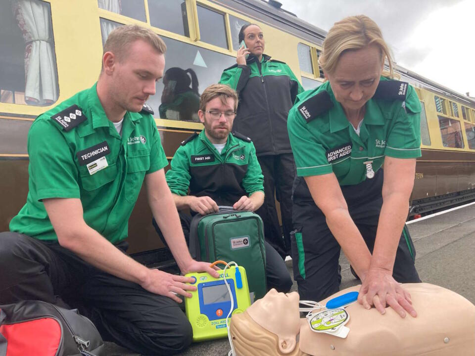 St John Ambulance volunteers demonstrate CPR and defibrillation at the SVR