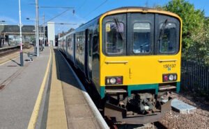 Unit 150137 pictured at Bedford station on a test run on Friday 22 September.