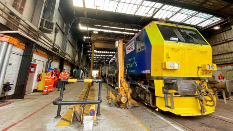 Autumn treatment train in Wigan train shed