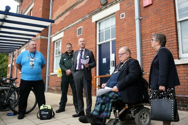 Steve Wardle, David Hamer, Jerome Pacatte, Mayor David Leeks, and Mayoress Amanda Leeks (L to R)