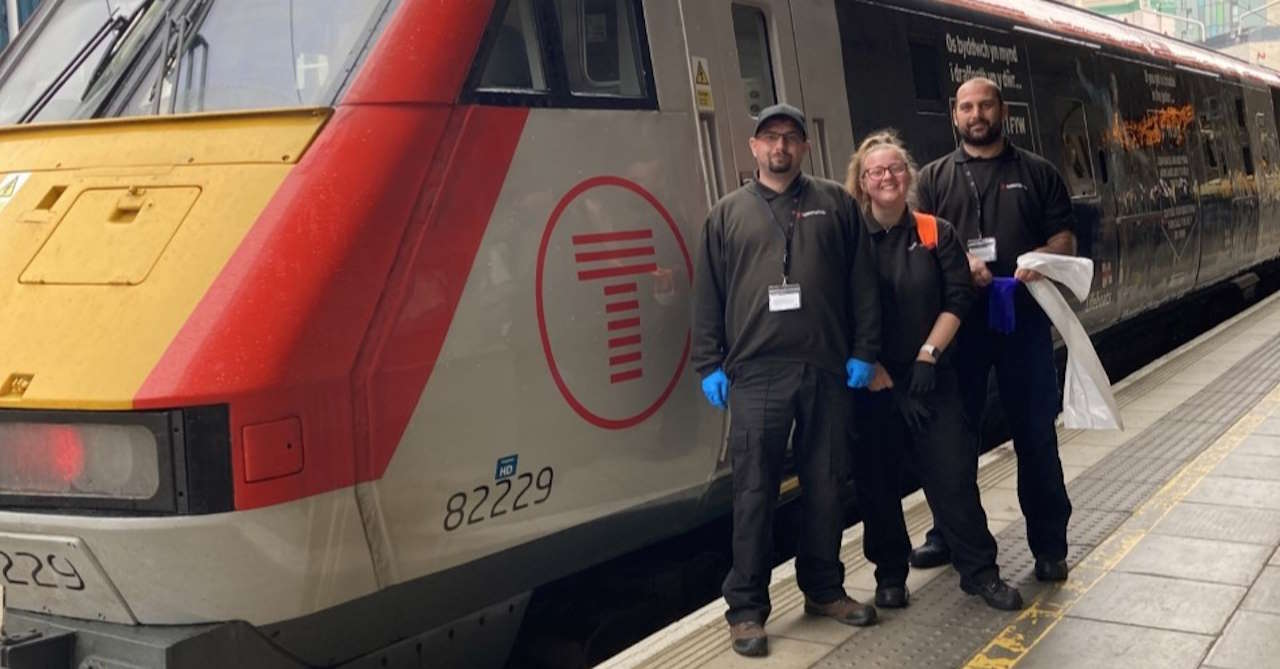 On board cleaning operatives at Cardiff Central