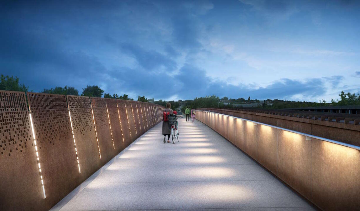 Saltley Viaduct pedestrian view east at night