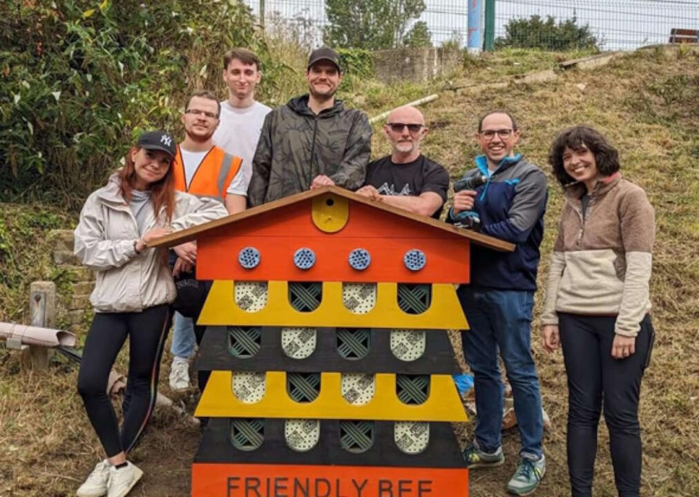 The team with the bug hotel at Rochford rail station