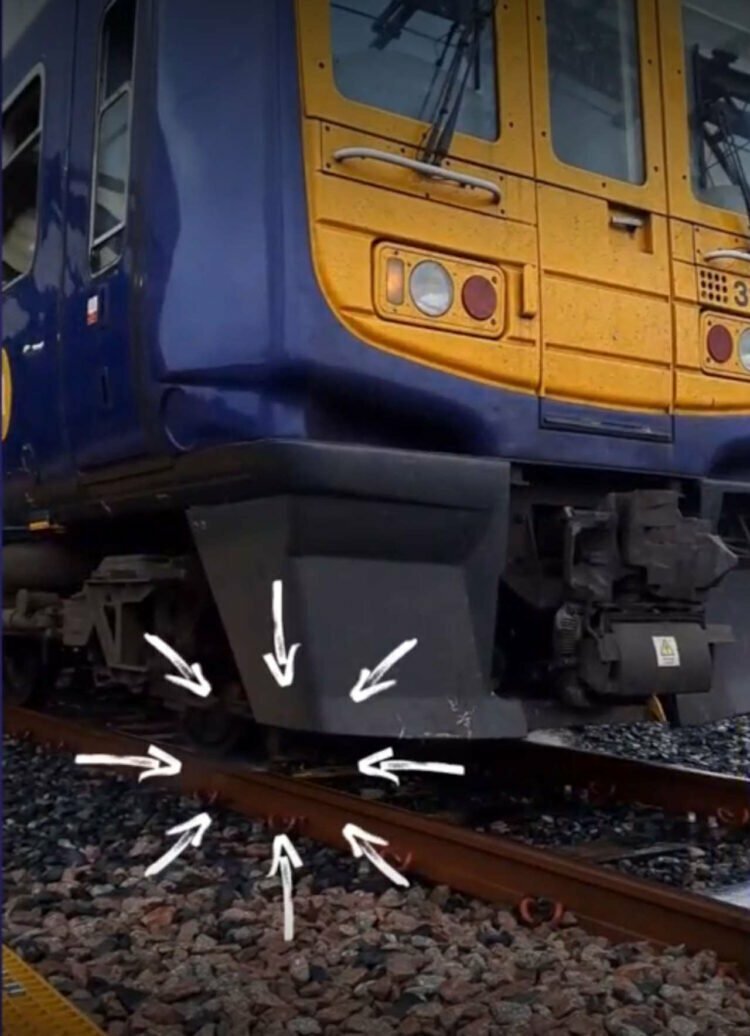 This image shows Water-Trak technology from the front of a Northern train