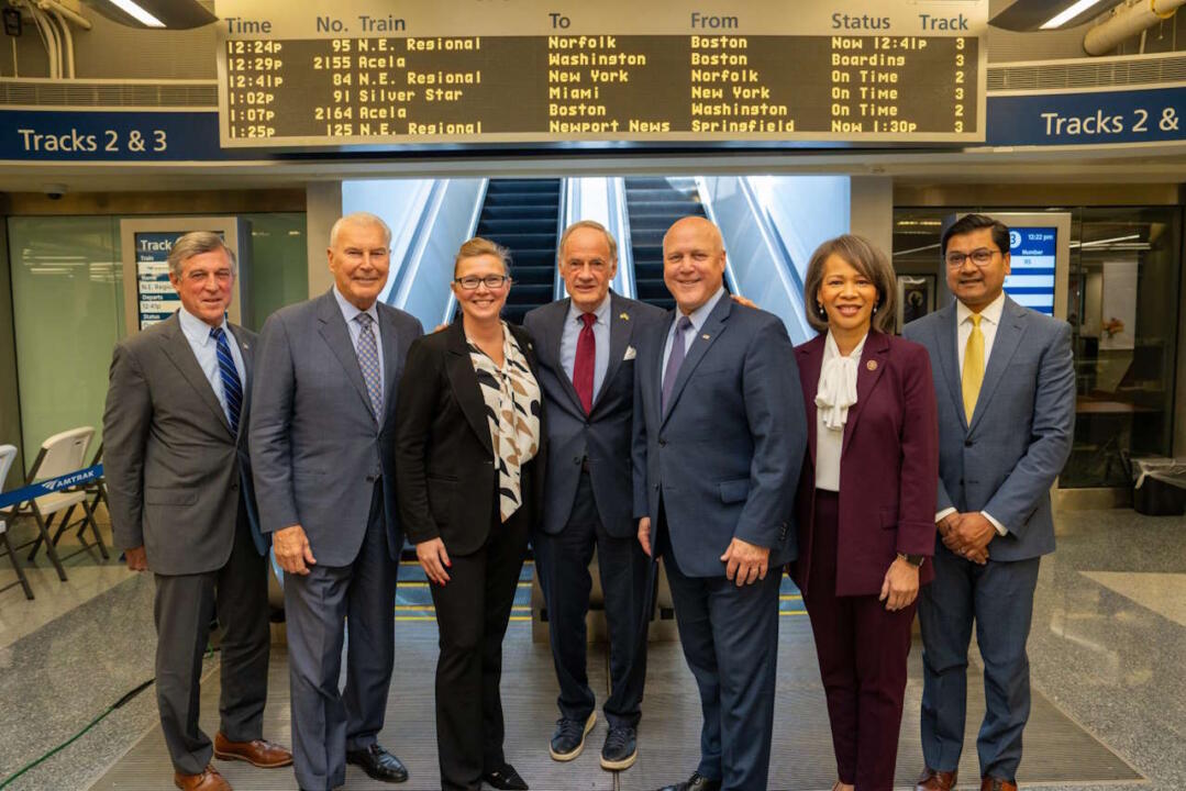 Pictured above (from left to right): Governor John Carney, Mayor Mike Purzycki, Amtrak EVP Laura Mason, Senator Tom Carper, White House Senior Advisor Mitch Landrieu, Rep. Lisa Blunt Rochester, FRA Administrator Amit Bose