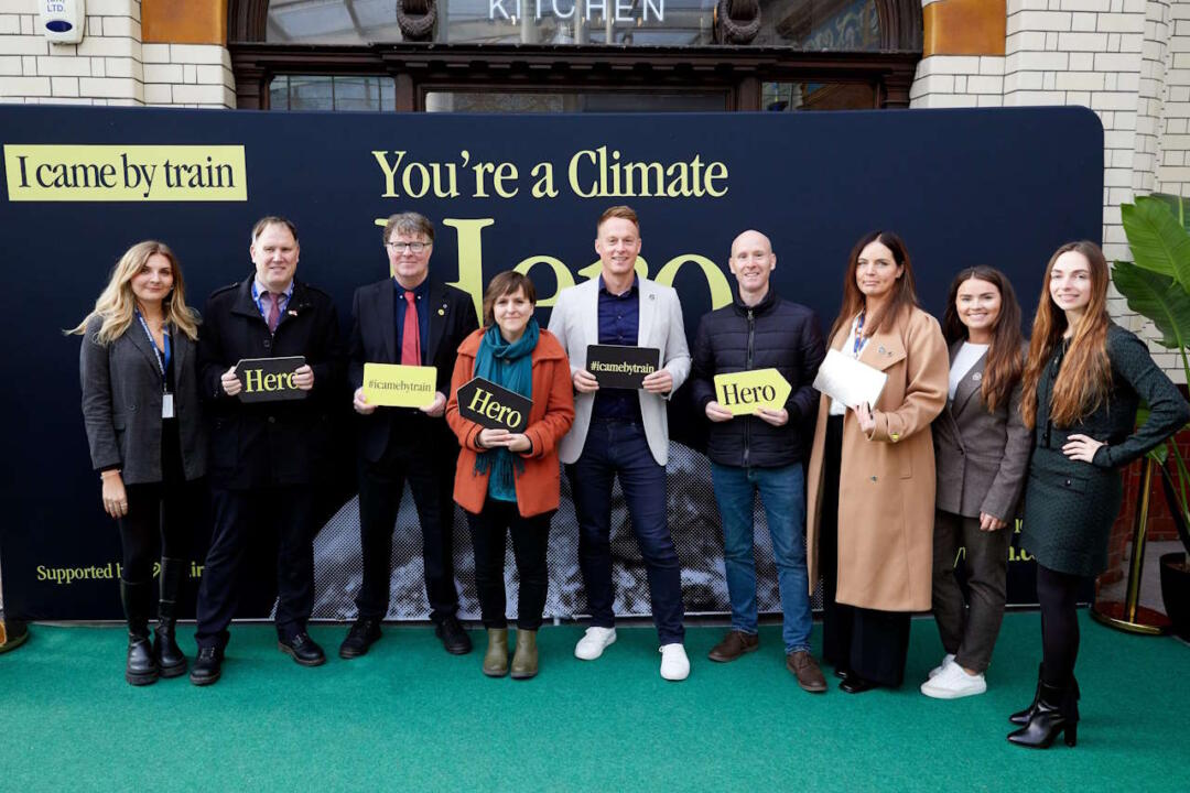 (L-R): Rosie Greaves, Rail Delivery Group; Owain Roberts, Northern Rail; Cllr Mike McCusker, Salford City Council; Jools Townsend, Community Rail Network; Pete Wade, Trainline; Nick Smith, Avanti WestCoast; Jill Bollard, TransPennine Express; Lucy Harper, Trainline; Eugenia Agell-Bernad, Campaign for Better Transport