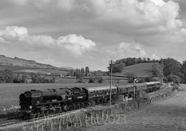 34027 Taw Valley approaches Williton, West Somerset Railway