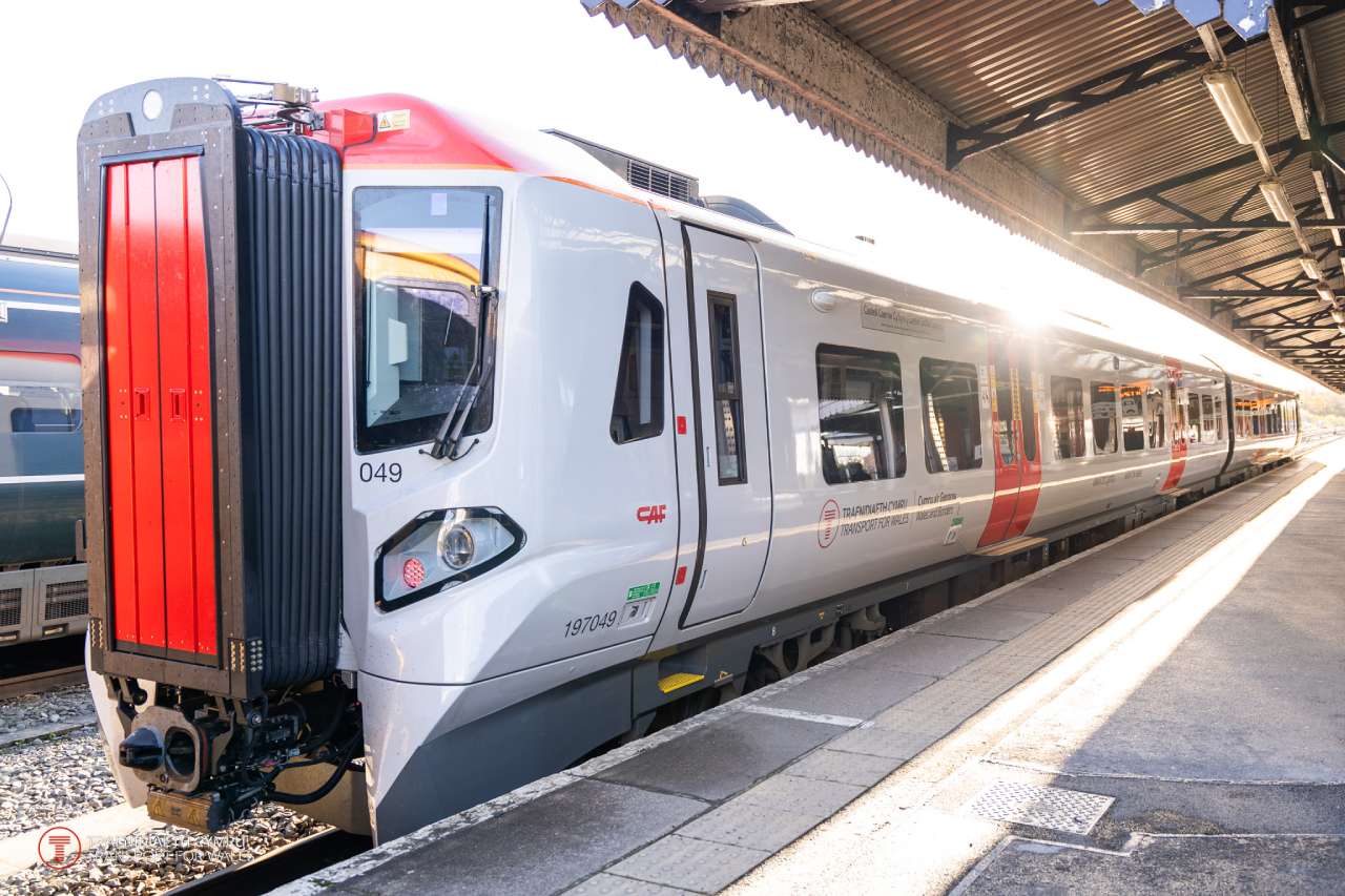 TfW Class 197 train at Carmarthen station