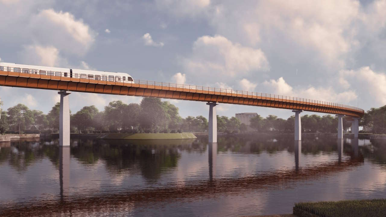 Artist's impression of the HS2 APM crossing Pendigo Lake