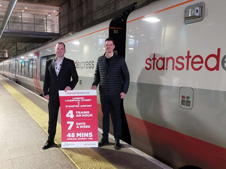 Gareth Powell, MAG and Jamie Burles, Greater Anglia next to Stansted Express v2