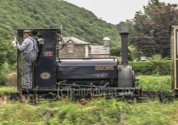 Holy War heads away from Llangower, Bala Lake Railway