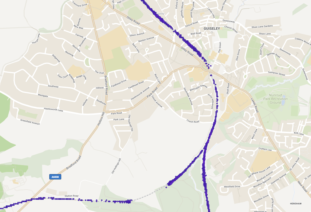 GPS tracking of a trains route through Guiseley