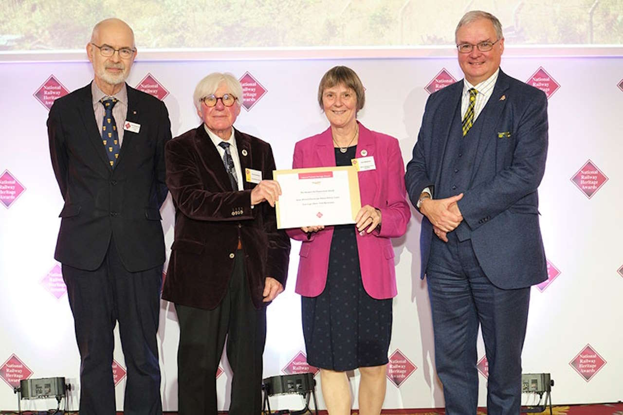 Andy Savage, Chairman of Trustees, Railway Heritage Trust, Frank Dumbleton and Ann Middleton representing Didcot Railway Centre and Bill Reeve, Director of Rail, Transport Scotland.