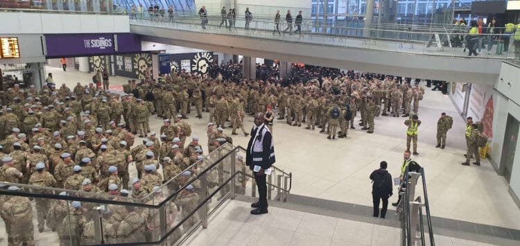 Chico Coulibaly with troops at Waterloo. // Credit: South Western Railway 