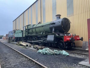 6880 'Betton Grange' at Tyseley Locomotive Works, between coats of paint.