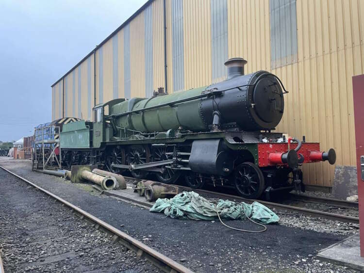 6880 'Betton Grange' at Tyseley Locomotive Works, between coats of paint.