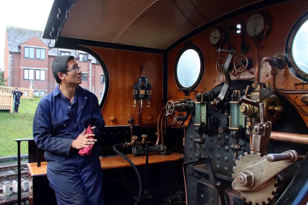 Nathan Au on T3 footplate Swanage ANDREW PM WRIGHT