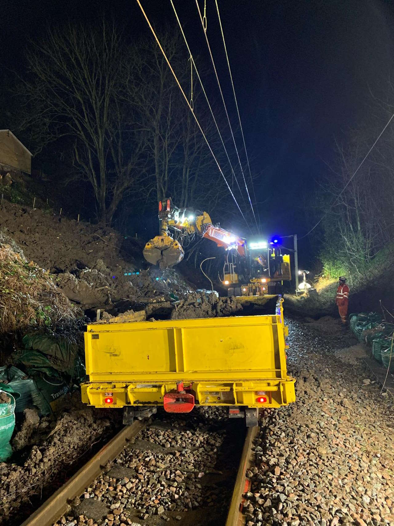 Network Rail engineers working to repair landslip at Baildon