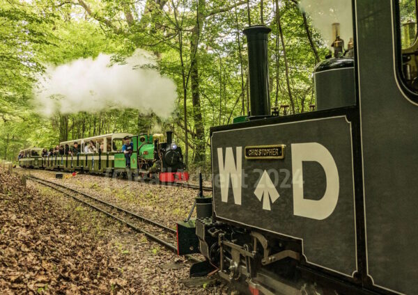 Mad Bess passes Christopher at Wellington Junction, Ruislip Lido Railway