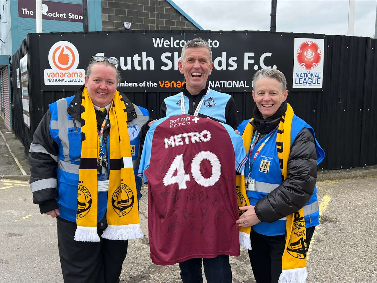 Representativies from Nexus and South Shields FC outside the 1st Cloud Stadium. // Credit: Nexus