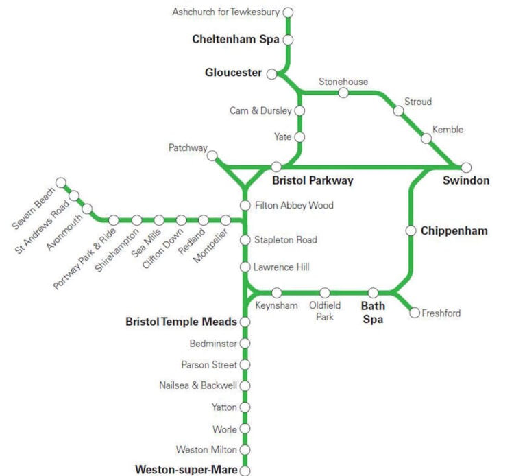 Area of coverage for the Bristol pay-as-you-go touch smartcard. // Credit: Great Western Railway