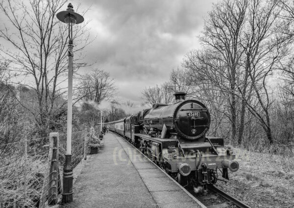 45690 arrives into Summerseat, East Lancashire Railway