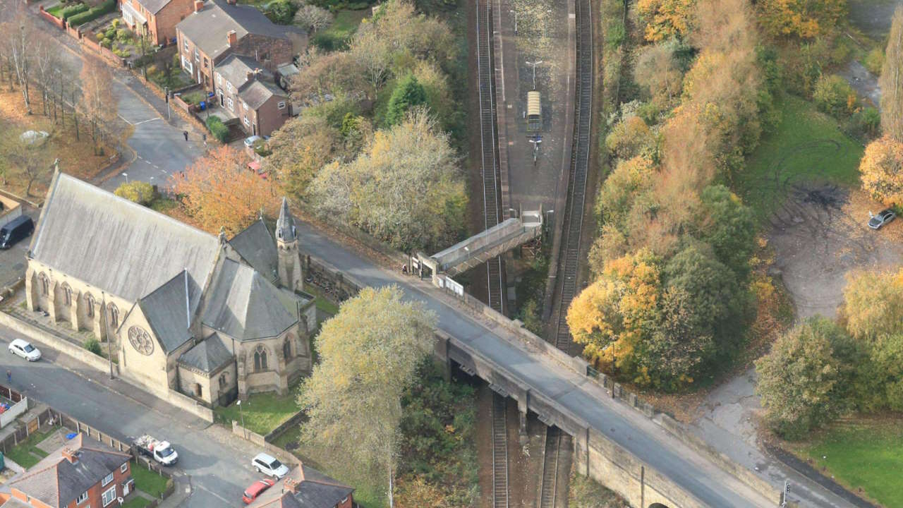 Ince station and Ince Green Lane bridge