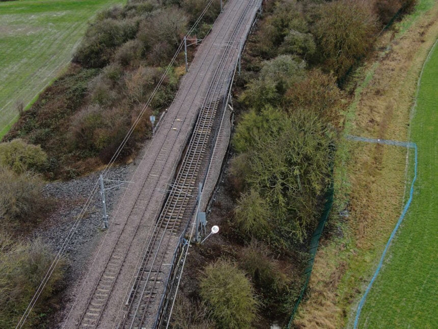 The landslip at Old Dalby. // Credit: Network Rail