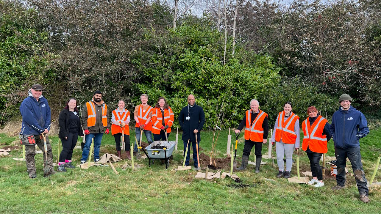 Network Rail staff with The Tree Council and Jay Barber - head teacher from Woodrush High School