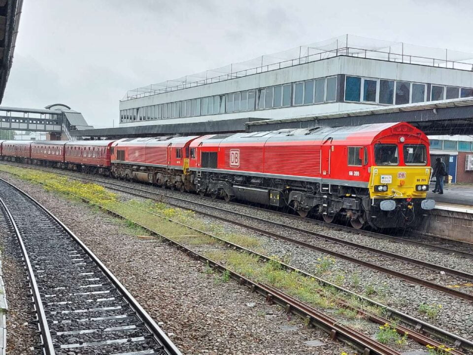 GBRf 66205 and 66114 near Gloucester. // Credit: Andrew Cripps