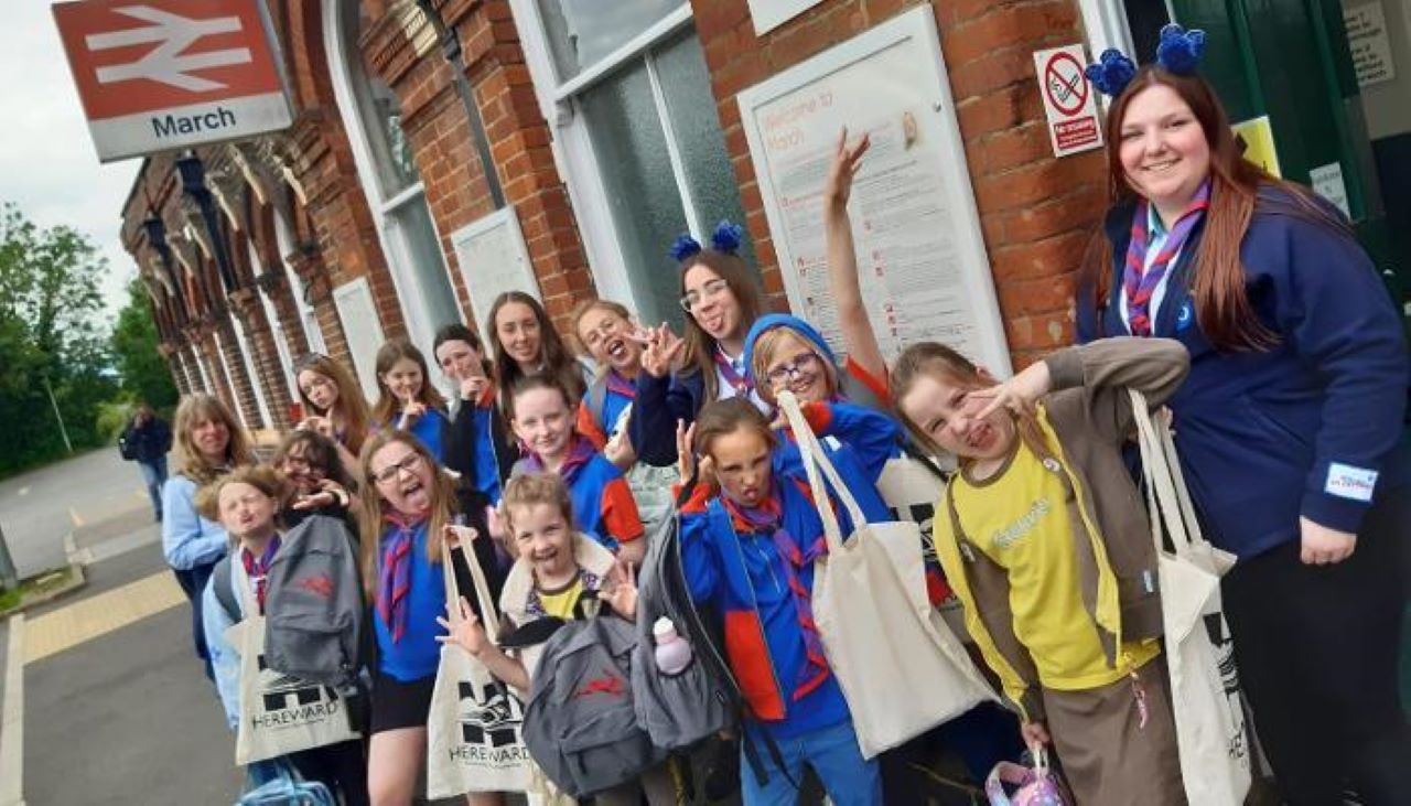 1st Doddington Guides and Brownies at March Station, during their 'Try the Train' trip hosted by the Hereward Community Rail Partnership - Hereward Community Rail Partnership