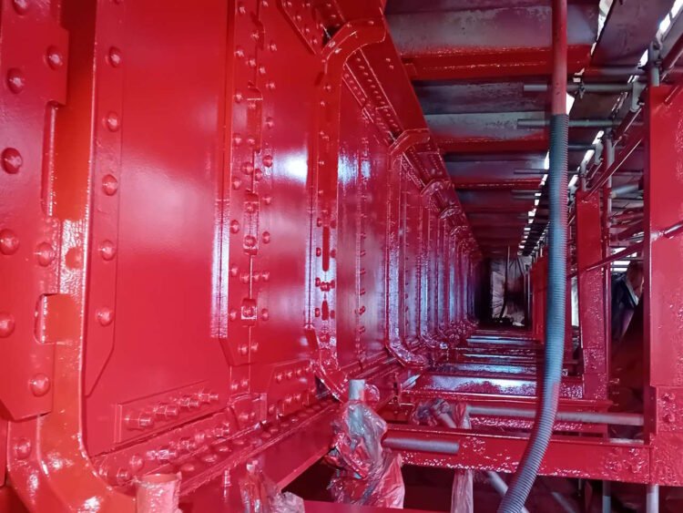 Work inside the steelwork on Camps Viaduct. // Credit: Network Rail