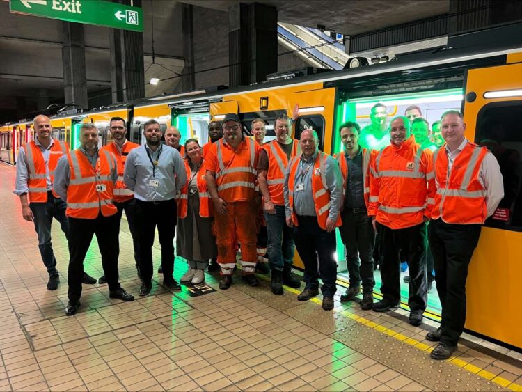 The Metro and Stadler project teams when the train arrived at St James station