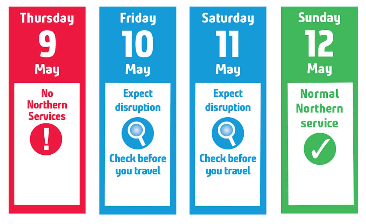 Northern - Strike Travel Advice Calendar - 9-12 May 2024. // Credit: Northern