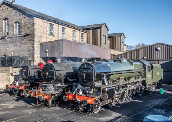 41241, 4079 and 45596 at Haworth Sheds, Keighley and Worth Valley Railway