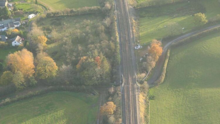 An aerial photo of the West Coast Main Line in Cumbria.