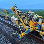 Trolley and rail-moving equipment following collision at North Rode.