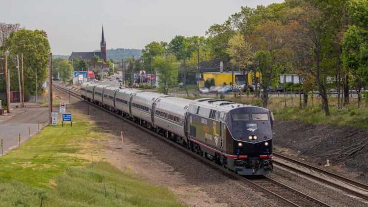 50th anniversary commemorative painted locomotive at Wallingford, Connecticut. // Credit: Amtrak