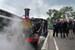 Re-enactment of the 1974 opening of Tenterden station