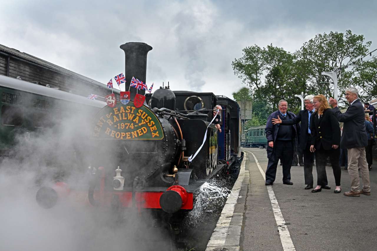 Re-enactment of the 1974 opening of Tenterden station