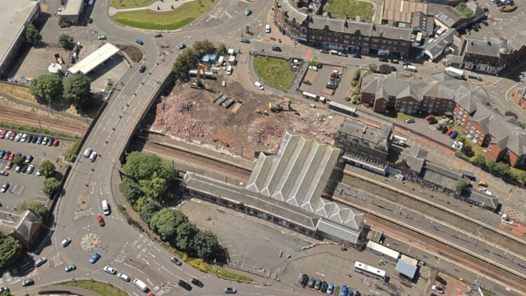 Ayr station part-way though former hotel stabilisation works - Network Rail