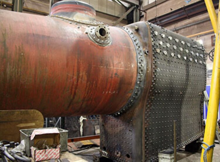 Boiler barrel temporarily bolted to firebox - 82045 Steam Locomotive Trust