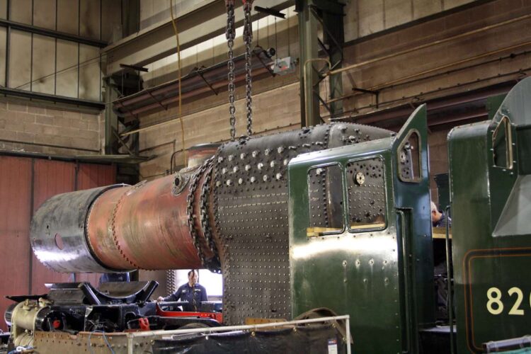 82045's boiler being lowered into the chassis