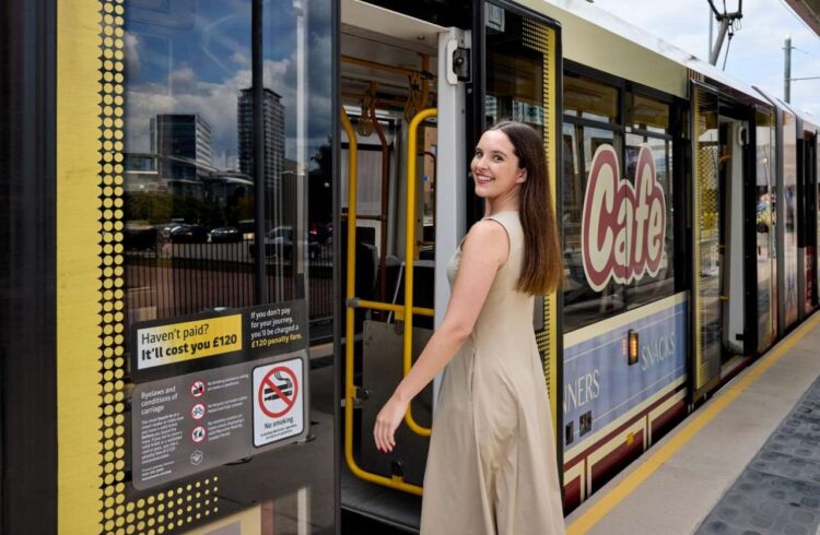 Ellie Mulvaney, who plays Amy Barlow, steps on board the Corrie tram.
