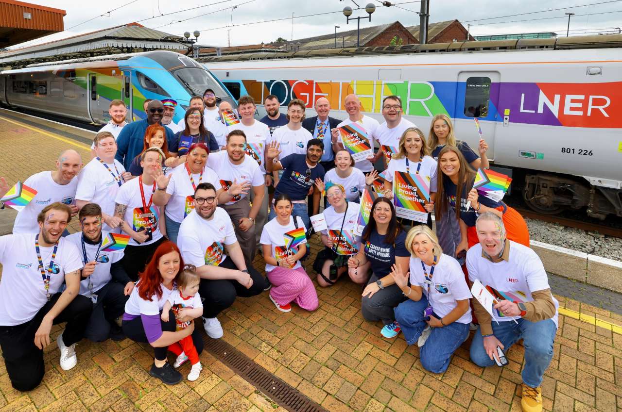 LNER and TransPennine Express colleagues celebrating Pride. // Credit: LNER