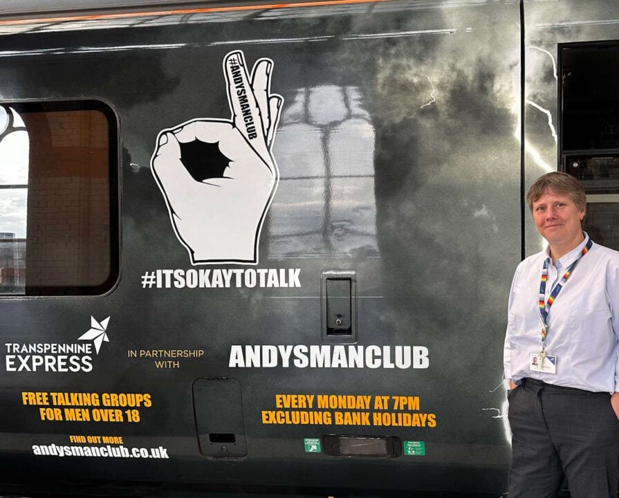 Luck Kilby next to TransPennine Express Andy’s Man Club train. // Credit: TransPennine Express