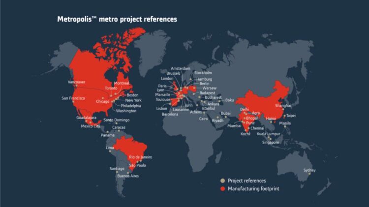 Map showing metro systems that use Metropolis trains.