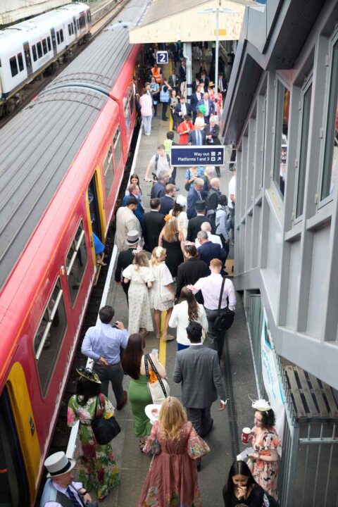 Race goers disembark a SWR service at Ascot - South Western Railway