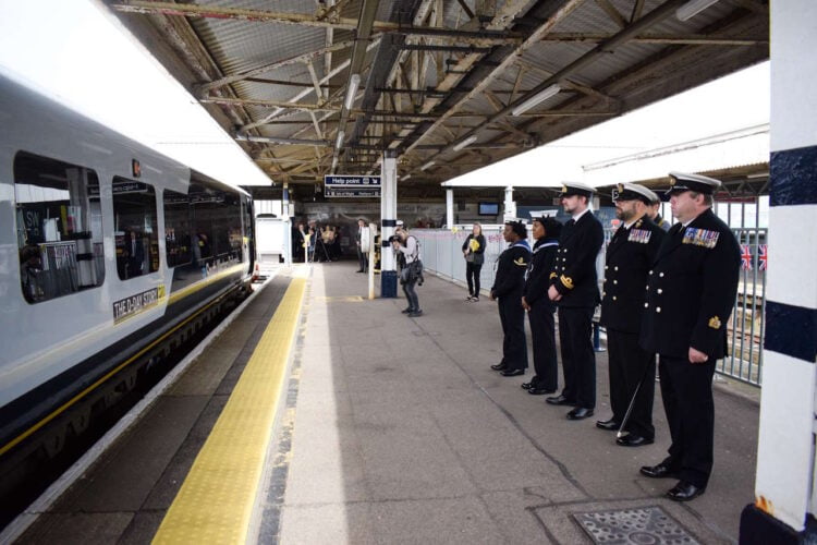 Royal Navy greeting the train. // Credit: South Western Railway 